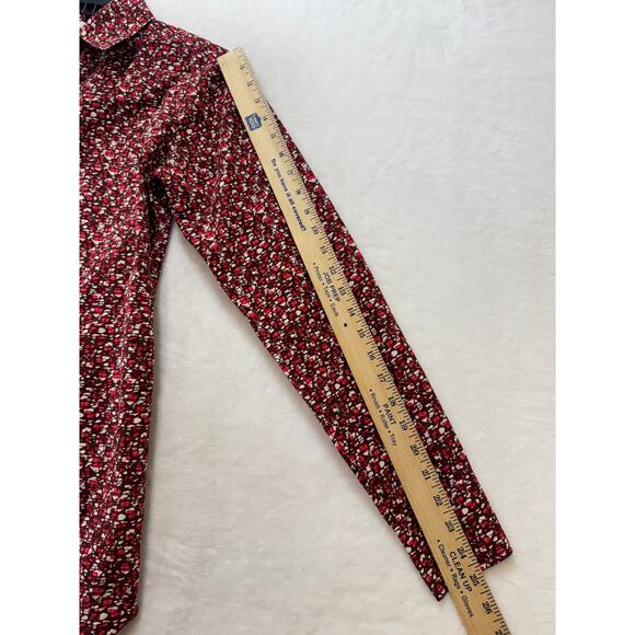 Ann Mashburn Blouse Shirt S Red & White Geometric Print Button Up Cotton Top - Picture 7 of 10